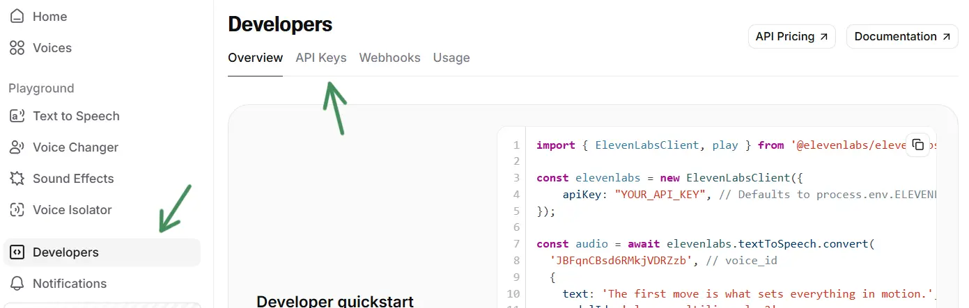 ElevenLabs — API keys