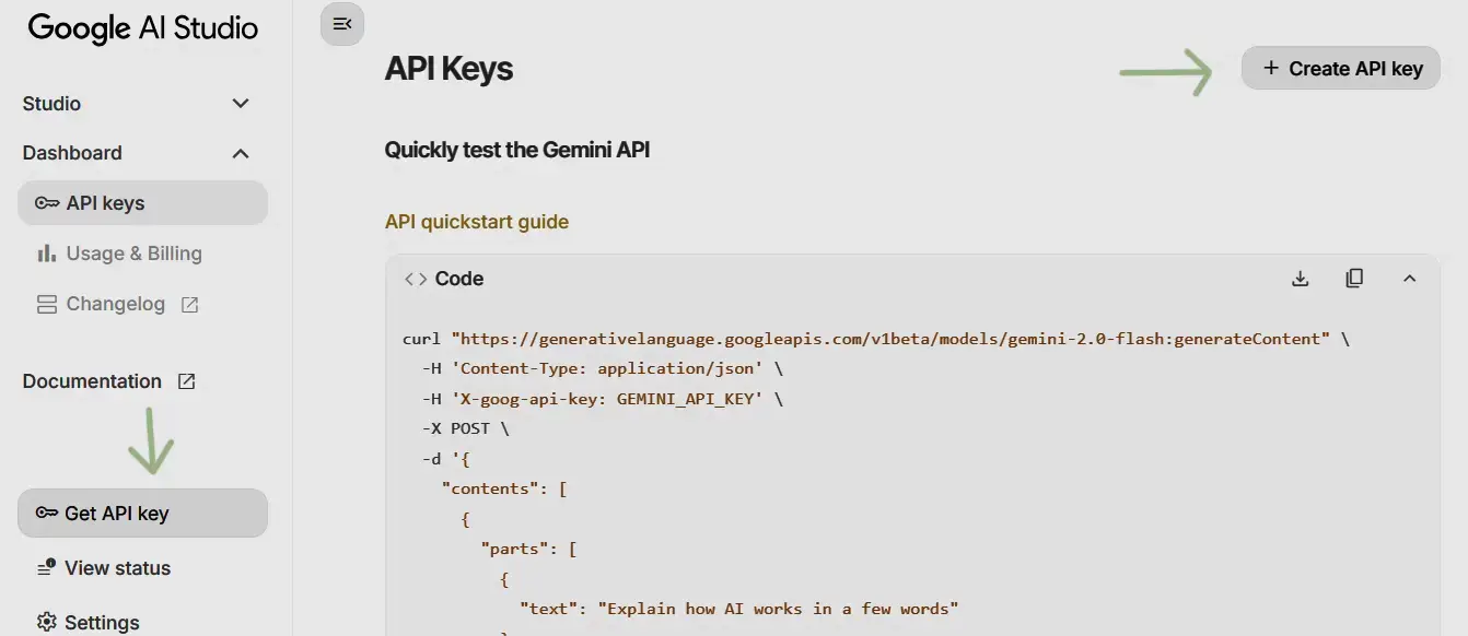 Google AI Studio — Get API key