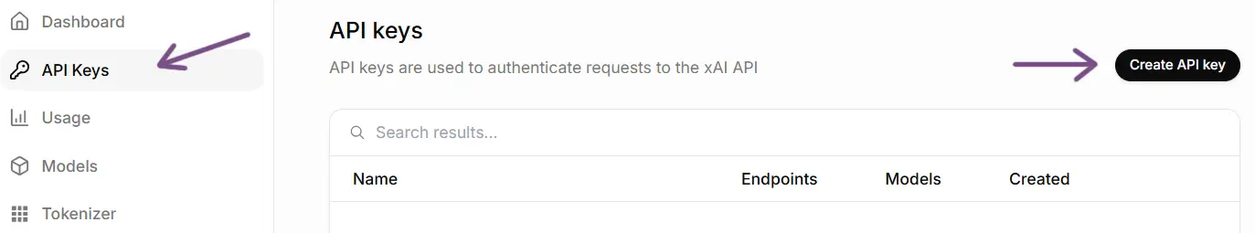 xAI Console — API keys