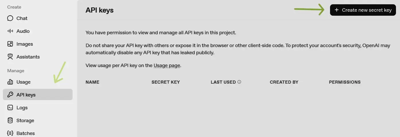 OpenAI Platform — API keys